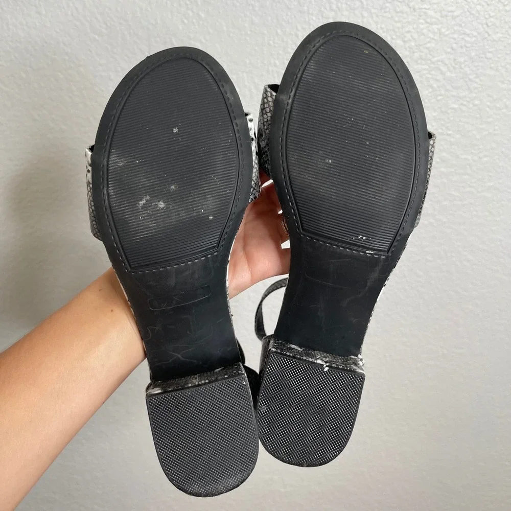 Sugar Mattie Snakeskin Print Block Heel Ankle Strap Sandals Grey Black 7.5M